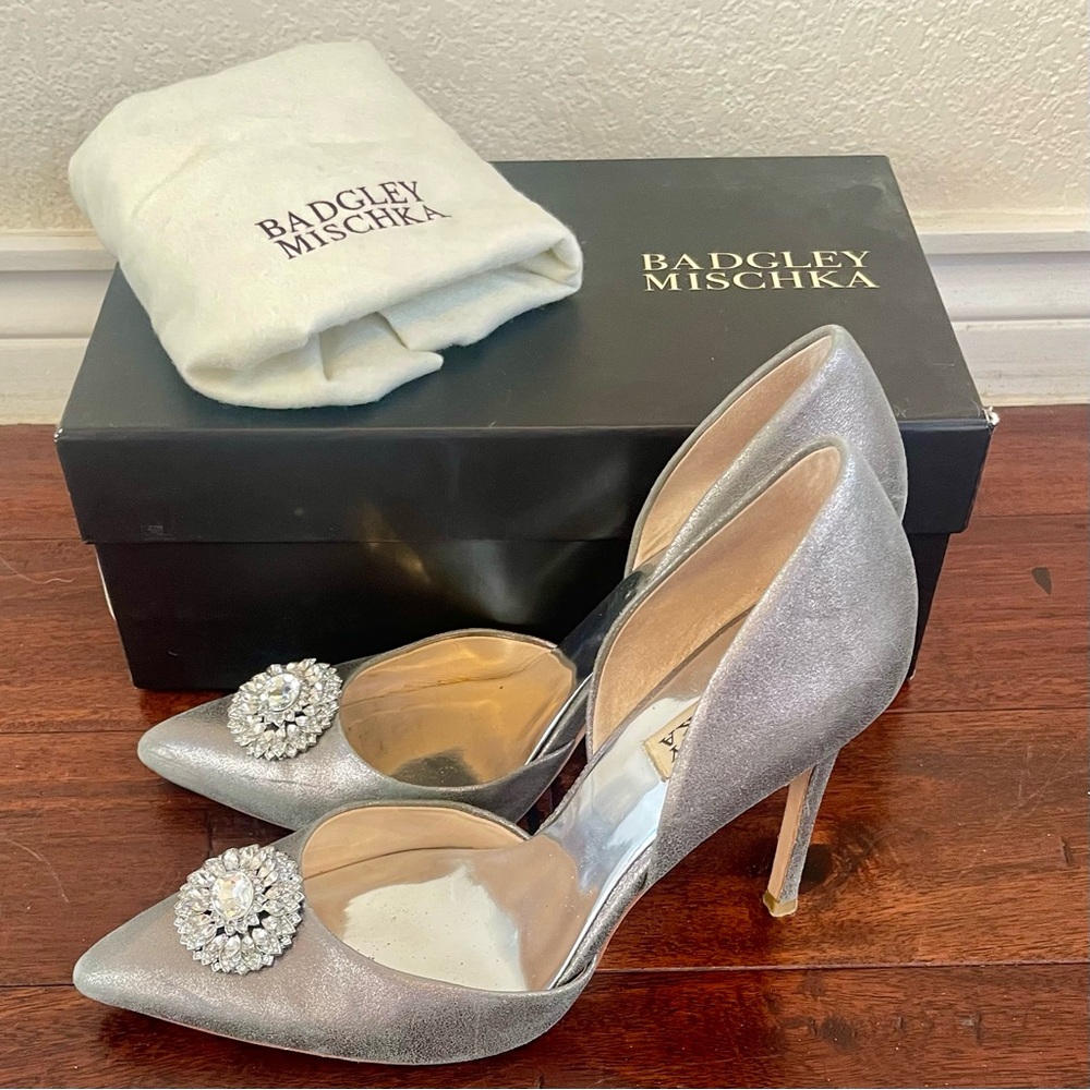 Badgley Mischka Silver Crystal Embellished Heels